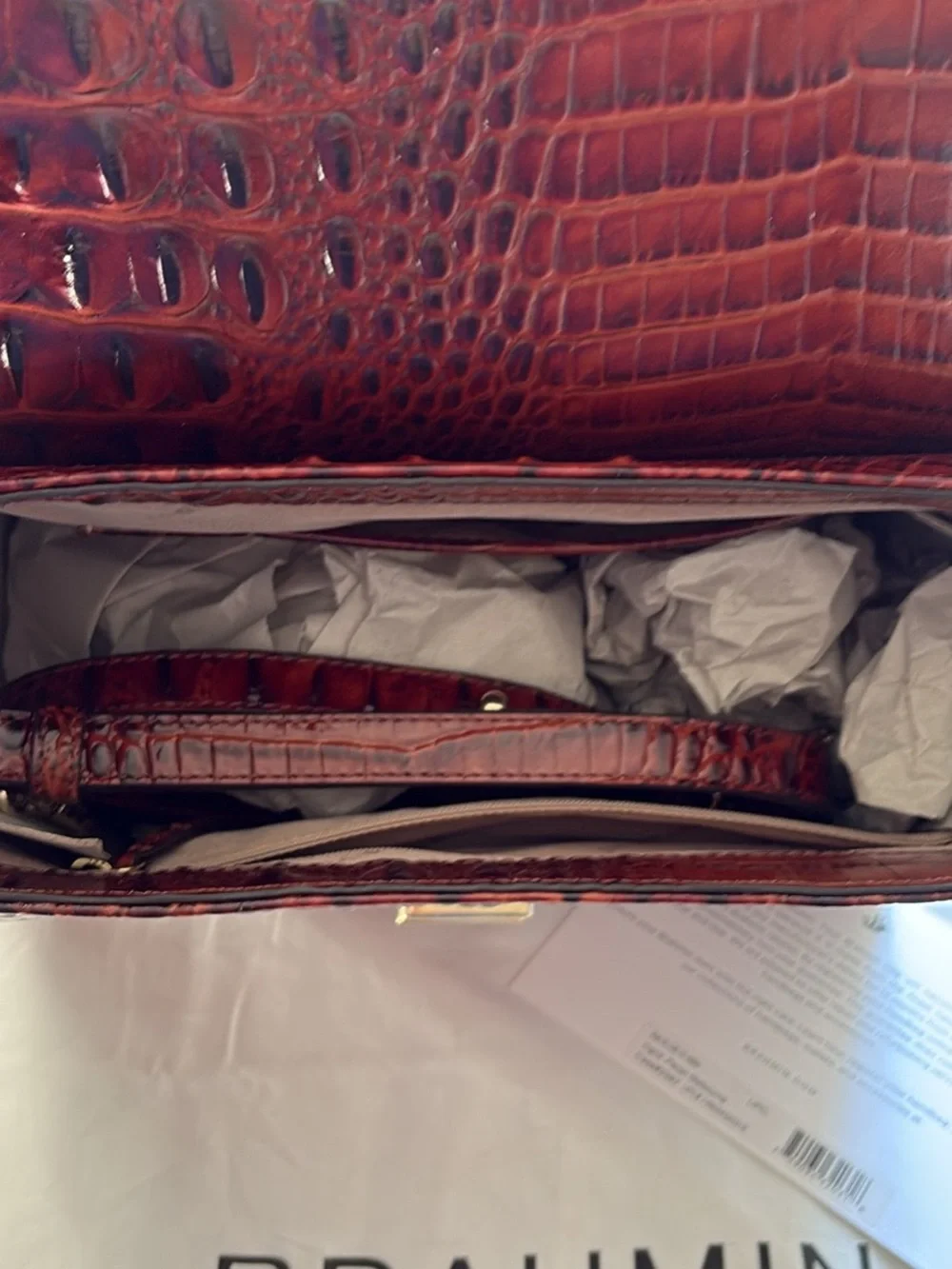 Brahmin Dark Brown Croc-Embossed Top-Handle Satchel